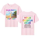 huale POD Custom Personalized Shirt for Child Boys Girls - Personalized Kids Shirt with Text Photo Image - Front & Back Print Pink