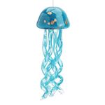 H&D HYALINE & DORA Handblown Art Glass Jellyfish Wind Chime,Glass Jellyfish Hanging Sun Catcher Wind Chime,Wind Chimes for Outside,Sea Glass Blown Wind Chimes for Beach Party,Wedding Decor(Aqua Blue)