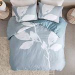 Inspire by Intelligent Design Reversible 100% Cotton Duvet - Breathable Sateen Comforter Cover, Modern All Season Bedding Set with Sham (Insert Excluded), Athena, Botanical Leaf Teal King/Cal King