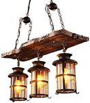 Industrial Loft Chandelier Retro Antique Metal Glass Wood Decorative Hanging Lamp for Kitchen Island Farmhouse Bedroom Warehouse 3 heads