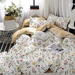 Boho Floral Bedding Set Yellow Flower Duvet Cover Blue Red Blossom Comforter Cover Botanical Country Garden Leaf Branch Quilt Cover for Kids Girls boys Women Room Decor Double Size,White Brown