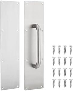 Built Industrial Stainless Steel Door Push Plate and Pull Handle Set with Screws, Home Office Supplies, (4 x 16 in)