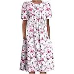 AMhomely Summer Dresses for Women UK Clearance Bohemian Print Short Sleeve Beach Dress Knee Length Dress for Special Occasions Ladies Maxi Dresses Plus Size Petite Sexy Dress UK Size, Hot Pink 1, 16