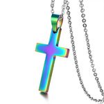 Rockyu Popular Brand Necklace Men's Women's Unisex Gold 18K Gold Stainless Steel Cross Necklace European Religious Gift Stainless Steel