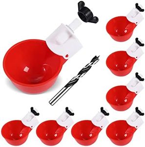 Psarnuk Chicken Waterer Cups (8 Pack/Red) - DIY Automatic Large Chicken Water Feeder for Ducks,Chicks, Turkeys, Quail, Bunny, Bird and Other Various Poultry Dispenser with Matching Drill
