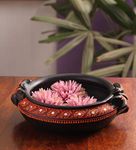 Shabana Art Potteries Handmade Earthenware Decorative Flower Pot Potpourri/Urli - Black (Dia - 8.5 inch)