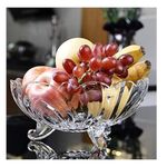 SIDSONS Large Clear Glass Fruit Bowl- Creative Footed Modern Deep Dish Pudding Trifle Dessert Serving Bowl Dish- Fruit Salad Decorative Bowl 23cm 11cm Height