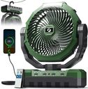 FRIZCOL 3-in-1 Camping Fan - Portable Fans Rechargeable - 24000mAh Battery Powered Fan(105Hrs) with Light & Remote for Indoor, Outdoor, Tent, Travel, Fishing, Jobsite, Gifts for Men Dad Him - Green
