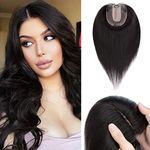 Hot Hairs 18 Inch Hair Extension with 3 Clip Natural Black Hair Topper for Women Middle Partition Silk Base Hair Topper for Thinning Hair