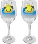 BANBERRY DESIGNS Beach Wine Glasses - Set of 2 Standard Size – Hand-Painted Design - Fun Wine Glass - 7 3/4" Tall