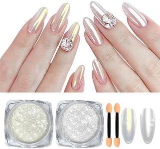 U-Shinein Chrome Nail Powder, Pearl Iridescent Mirror Effect Aurora Magic Pearlescent, Glitter Powder Holographic Pigment, Glazed Donut Nails Chrome Powder 2 Pcs