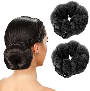Goldrose Beauty Magic Hair Styling Buns - 2 Piece Perfect Donut Chignon Bun Maker Clip Hair Curler Styler Accessory 2 Small (Black)
