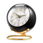Kadio Classic Table Alarm Clock | Battery Operated Silent Operation Non-Ticking Alarm Clock with Backlight HD Glass | Stylish Snooze Clock for Bedroom, Home, Kitchen & Indoor Use (Full Black)
