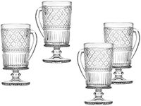 Godinger Footed Crystal Mugs Hot Beverages Drinking Cups - Clear Claro Set of 4