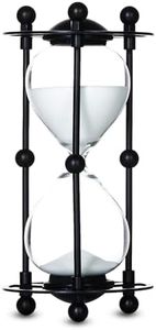 QIRLOEU Hourglass, 15 Minute Sand Timer, Vintage Metal Hour Glass for Home Office Desk Decor, Unique Sand Clock Gifts (White)