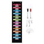 REGELETO 12 Pockets Wall File Storage Pocket Chart with 12 Nametag Pockets,Hanging Wall File Organizer for Classroom and Office, Organize Your Assignments, Files, Scrapbooks, Paper (Black)