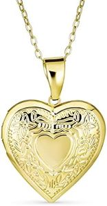 Personalize Engrave Initials Vintage Style Traditional Keepsake Puff Carved Leaf Heart Shaped Photo Locket for Women Teens Holds Photos Pictures 18K Gold Plated Necklace Pendant