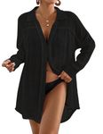 Bsubseach Bathing Suit Cover Ups for Women Swimsuit Cover Up Button Down Long Sleeves Beach Outfits Shirt Black L