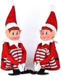 eBuyGB Pack of 2 Christmas Elf Soft Toy Smiley Face Sits On Shelf, Red