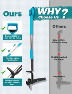 YISSVIC Stand-Up Weed Puller – Stainless Steel 4-Claw, Telescopic Root Remover, Adjustable Non-Slip Handle, Blue
