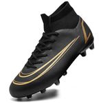 ASOCO DREAM Football Boots Men's Astro Turf Trainers High-Top Cleats Soccer Shoes Teens Outdoor Professional Athletics Training Sneakers,Black,10.5 UK