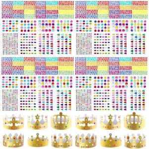 152 Pcs Paper Crowns for Kids Boys Girls Adults Princess Prince King, Classroom Crown, Birthday Party Hats with Gold Gem Jewels Number Letter Stickers, DIY Decor Favor Supplies