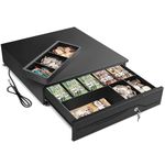 PERCEA 16.5" POS Cash Drawer with 5 Bill & 5 Coin Slots, ABS & Galvanized Metal Construction, RJ11 Connectivity - Ideal for Retail, Hotel, and Business Use (Black)