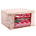 SPECULO Saree Cover Non Woven Fabric Clothes Organiser for Wardrobe with Transparent Window & Zip Clothes Storage Bag for Lehenga, Suit, Dress Saree Packing Covers for Clothes (Pack Of 22, Beige)