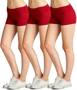 Emmalise Women's Active Yoga Shorts Low Rise Fold Over Workout Dance Pant (Medium, 3Pk, Red)