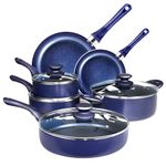 FRUITEAM Non Stick Pots and Pans Set, Induction Hob Pan Set, 10PCS Cookware Set, Blue Pot Set with Ceramic Coating