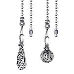 Dotlite Ceiling Fan Pull Chain Vintage Hollow Fan Danglers,14 Inches Decorative Fan String Pulls Charm Extension, 3mm Diameter Beaded Fan Pull Chains Extender Ornaments with Connector(Silver 2Pack)