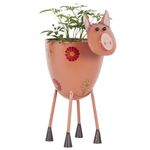 Deco 79 Metal Pig Indoor Outdoor Planter with Floral Pattern Planter, 8" x 14" x 16", Pink