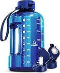AQUAFIT 2 Litre Water Bottle with Straw - Water Bottle 2L with Time Marker - Half Gallon Big Water Bottle with Straw - Large Water Bottle For Gym - Dark Blue