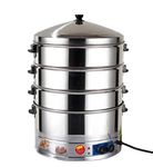 MAZORIA Big Size 40 Cm Electric Stainless Steel 4 Tier Steamer Set with Lid, Pasta Steamer, Vegetable Steamer, Momo Steamer, Rice Steamer