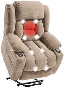 FLEXISPOT Power Lift Recliner Chair with Massage & Heat, Single Motor Lift Chair, Chenille Fabric Upholstery, USB/Type-C, Cup Holders, Side Pockets