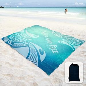 Sunlit Silky Soft 106"x81" Sand Proof Beach Blanket Sand Proof Mat with Corner Pockets and Mesh Bag for Beach Party, Travel, Camping and Outdoor Music Festival, Blue Turtle Pattern