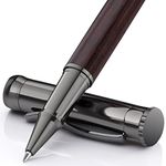 WEMATE Wood Rollerball Pen Set, Extra 2 Ink Refills(1 Black & 1 Blue), Fancy Writing Pen Nice Luxury Office Gift for Men, Professional and Executive, Cool Wooden Pen for Journaling - Black Oak