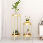 Weston Crafts 2 Tier Metal Plant Stand & Table, Foldable Sturdy Flower Pot Base for Indoor Outdoor Home Decor (2-Tier-M) Gold (Gold), (gold)