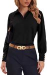 Misakia Business Casual Tops for Women Collared Polo Shirts V Neck Long Sleeve Tops Black XL