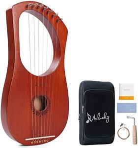 Lyre Harp Mulucky 7 Metal Lyre Steel String Bone Saddle Mahogany Lyre Instrument with Tuning Wrench and Black Gig Bag - MLH701