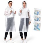 Habaylin Rain Poncho, 3 Pack Poncho Waterproof for Adults, EVA Reusable Rain Coat with Drawstring Hood for Women & Men, Transparent Emergency Raincoat for Camping, Hiking, Theme Parks, Climbing