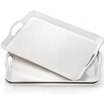 Cedilis 3 Pack Serving Trays with Handles, 16 x 11IN Food Serving Tray, Rectangular Plastic Stackable Tray for Restaurant, Parties, Coffee Table, Kitchen, White