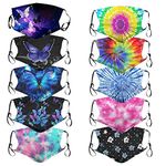 [US Stock] 10 Packs Tie Dye Cute Design Women Girls Face _Mask_Protect_Cover Washable Reusable With Nose Wire，Adjustable Earloops，Filters Pocket Insert Outdoors Sports Antidust (Multicolor-2)