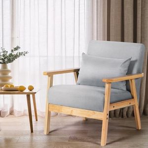 Furb Armchair - Beige Fabric Lounge Chair, Linen Reading Chair with Cushions, Armchair Sofa for Living Room, Bedroom (Gray)