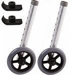 Walker Wheels and Ski Glides 1 Pair, Rubber Universal Walker Caster Wheel with 8 Height Adjustable, Replacement Rollator Accessories, 4 PCS