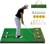 Golf Mat, Indoor/Outdoor Golf Practice Mats,5x4ft Artificial Thickened Golf Hitting Mat,10 Golf Balls, 10 Golf Tees, 1 Strap,Portable Dual Turf Golf Training Mat for Gifts for Men/Boys/Golfers