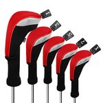 Andux 5pcs/Set Golf 460cc Driver Fairway Wood Club Head Covers Long Neck Red