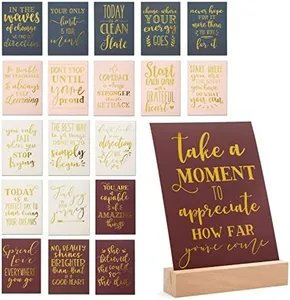 Paper Junkie 20 Pack Daily Motivational Quotes for Desk with Wooden Stand for Cubicle Decor, Inspirational Desk Supplies for Women Office, Teachers, Office Instructors (5 x 7 Inches)