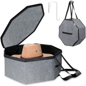 FELITH Collapsible Hat Box for Travel Closet Storage – Portable Cowboy Cap Organizer Case with Handles, Unisex Design for Women/Men, Large Durable Hat Carrier Bag (Grey)