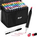 Hibtn 80-Colors Alcohol Graphic Sketch Twin Marker Pen, kids Children and Artist Permanent Sketch Manga Marker Pens Black